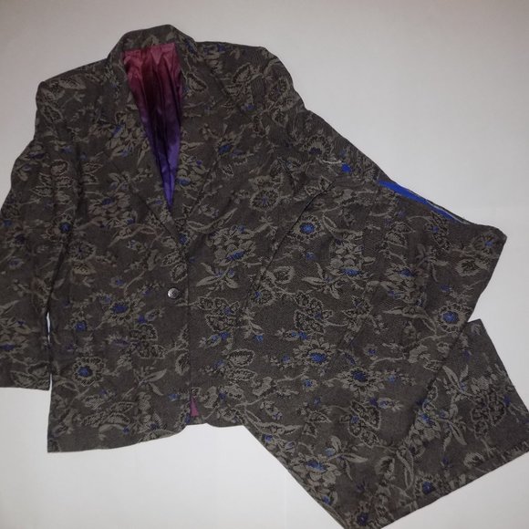 AURA Ladies Vintage Wool Blend Suit Women's Size 10/12? Black Blue Paisley Print - Picture 5 of 9